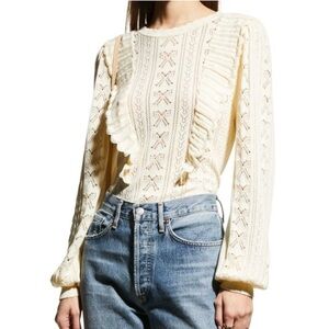 NWOT LoveShackFancy Cream Lace Ruffle sweater